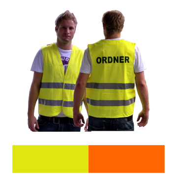 Sicherheitswesten bedruckt Ordnerwesten Securitywesten gelb oder orange