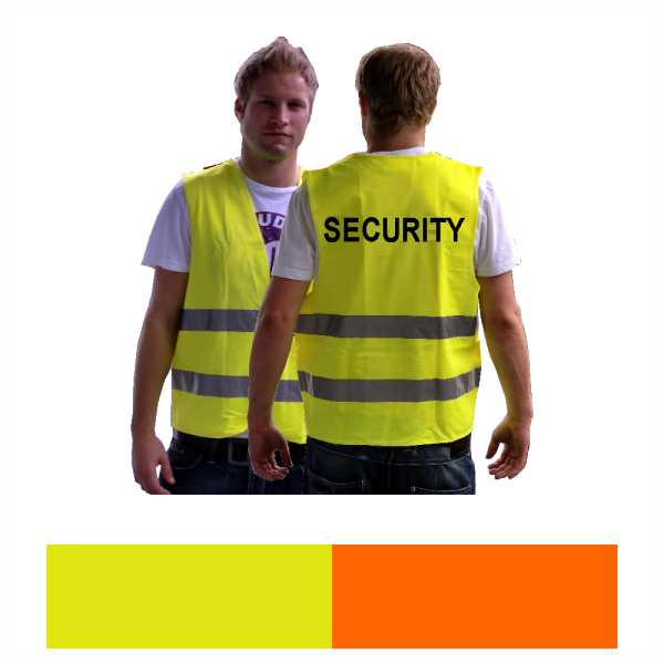 Sicherheitswesten bedruckt Ordnerwesten Securitywesten gelb oder orange