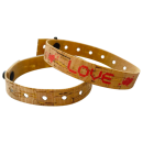 Einlassbänder aus Korkmaterial ind.bedruckt mit Kunststoffverschluss zum zudrücken